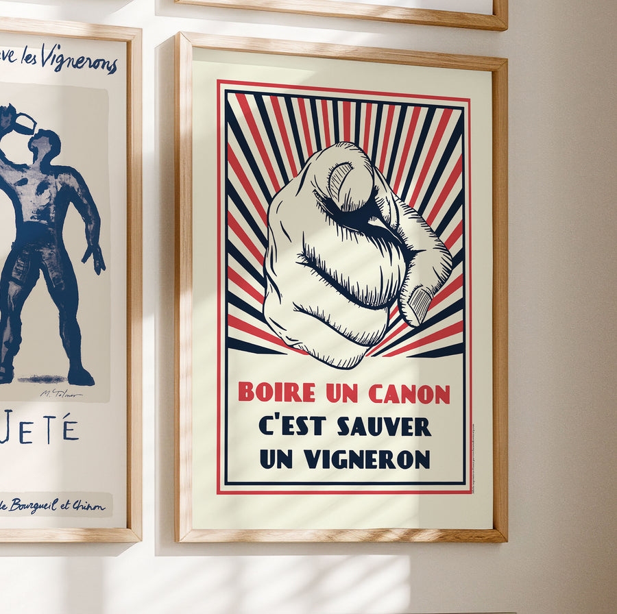 « Pack Vintage » : Boire un Canon, Qui Aime le Vin, Buvez du Vin, Epaulé Jeté (50x70cm)