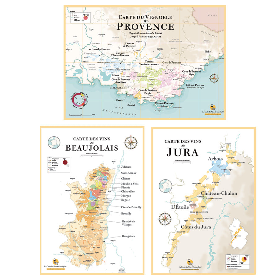 Carte des Vignobles et Vins de France - Affiche 50x70cm